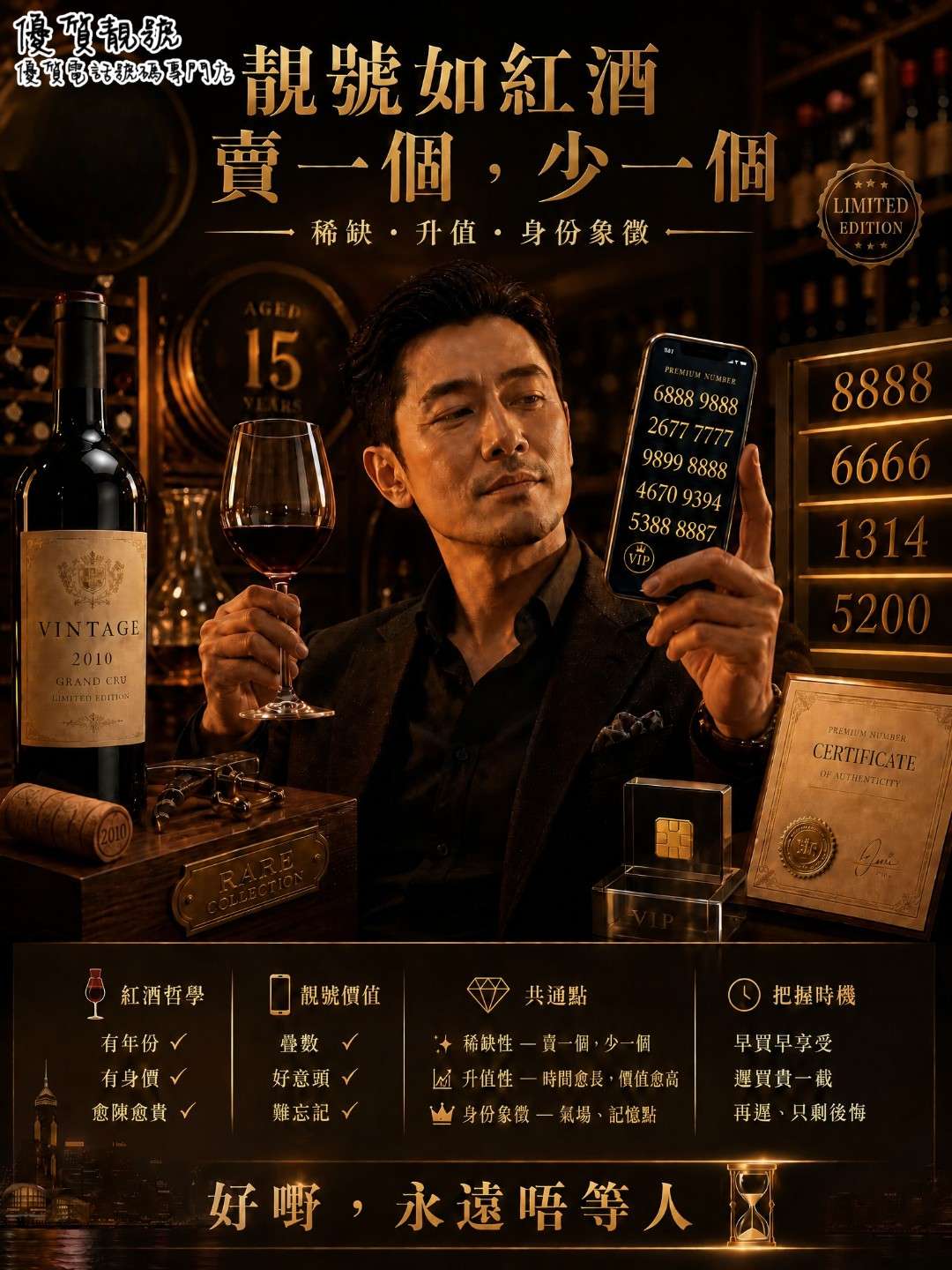_靚號如紅酒,賣一個,少一個