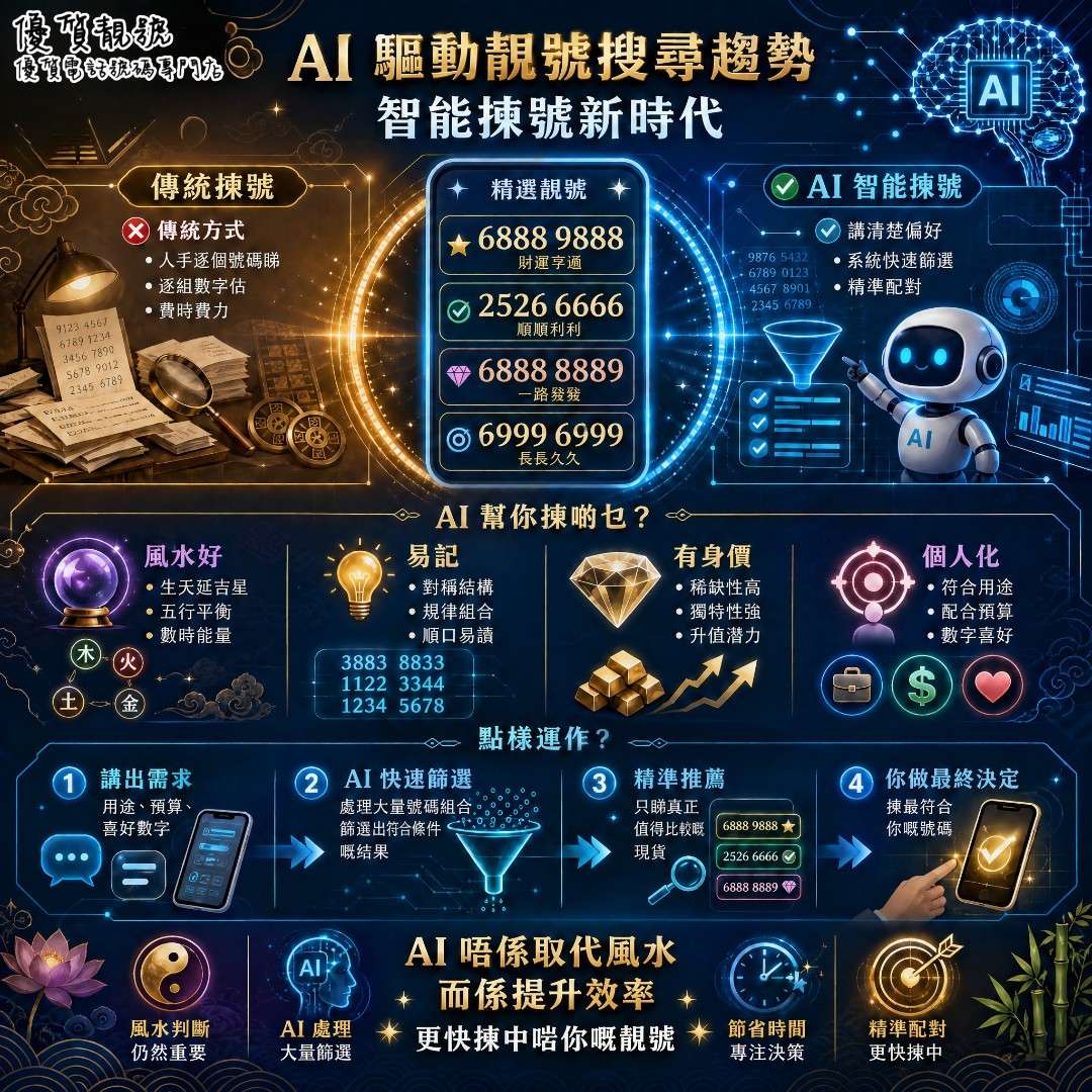 AI_驅動靚號搜尋趨勢|幫香港客戶更快揀中風水好、易記又有身價嘅電話號碼