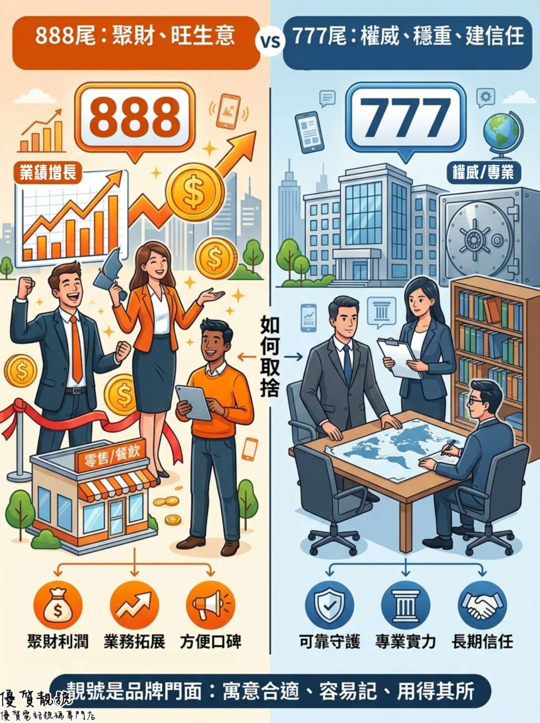 888尾與777尾：企業號碼應選聚財還是權威感？