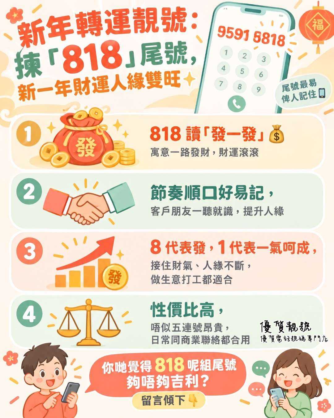 新年轉運靚號：揀「818」尾號，新一年財運人緣雙旺